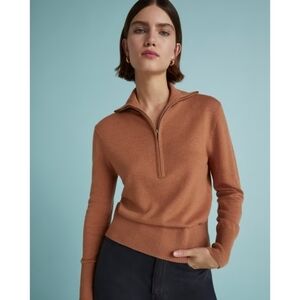 Everlane Sweater Women Brown The Luxe Merino Half Zip Camel Tawny Tan Yak